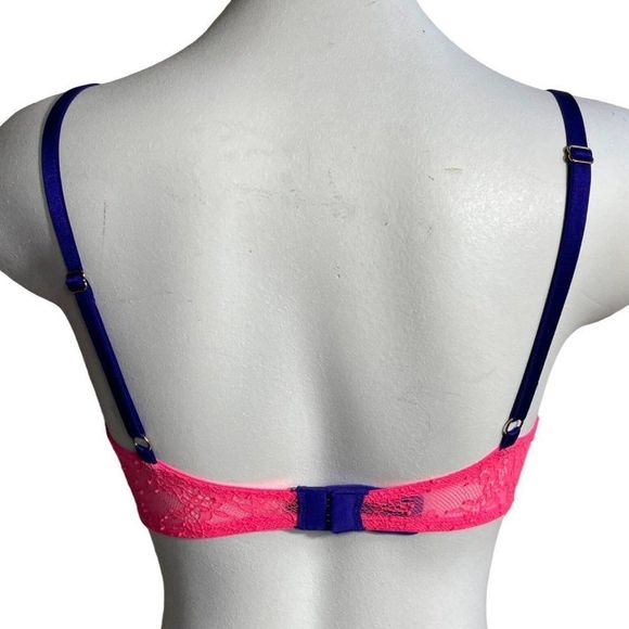 Victoria's Secret Very Sexy Neon Pink and Purple Underwire Unlined Demi Bra 32D - Picture 2 of 5